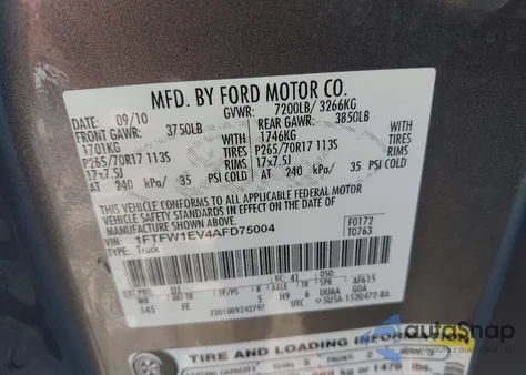 2010 Ford F-150 Fx4/Harley-Davidson/King Ranch/Lariat/Platinum/Xl/Xlt z USA, uszkodzony, nr VIN 1FTFW1EV4AFD75004